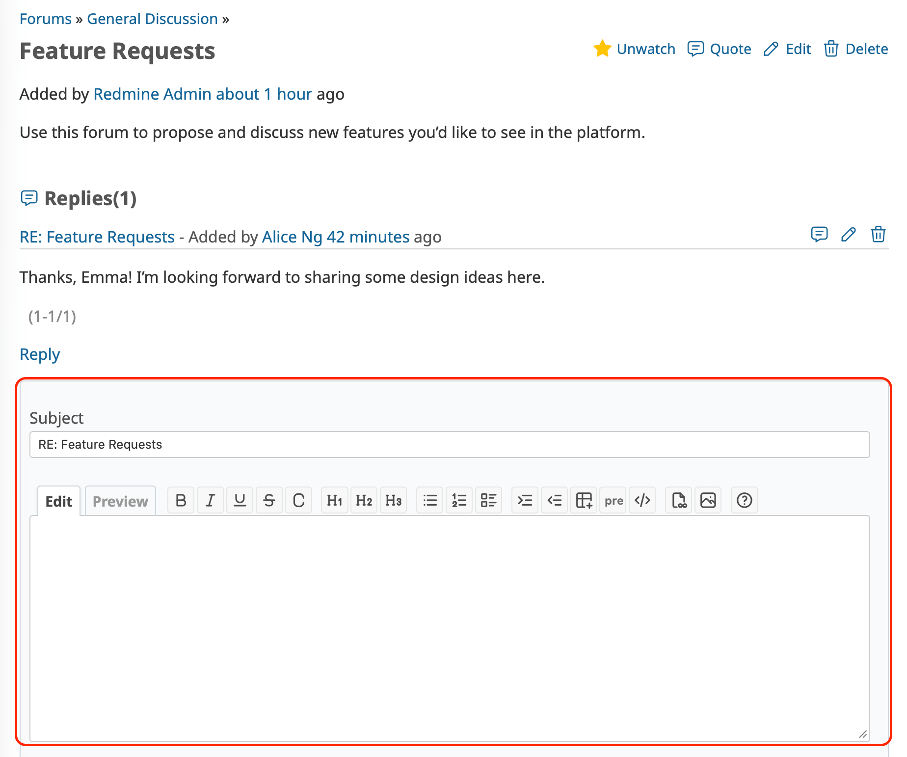 Form for Entering A Reply