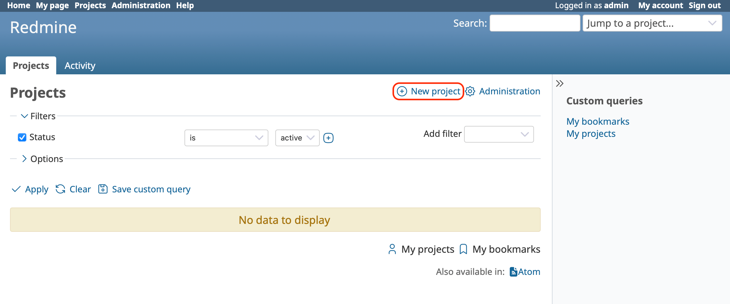 Initial Project List Screen