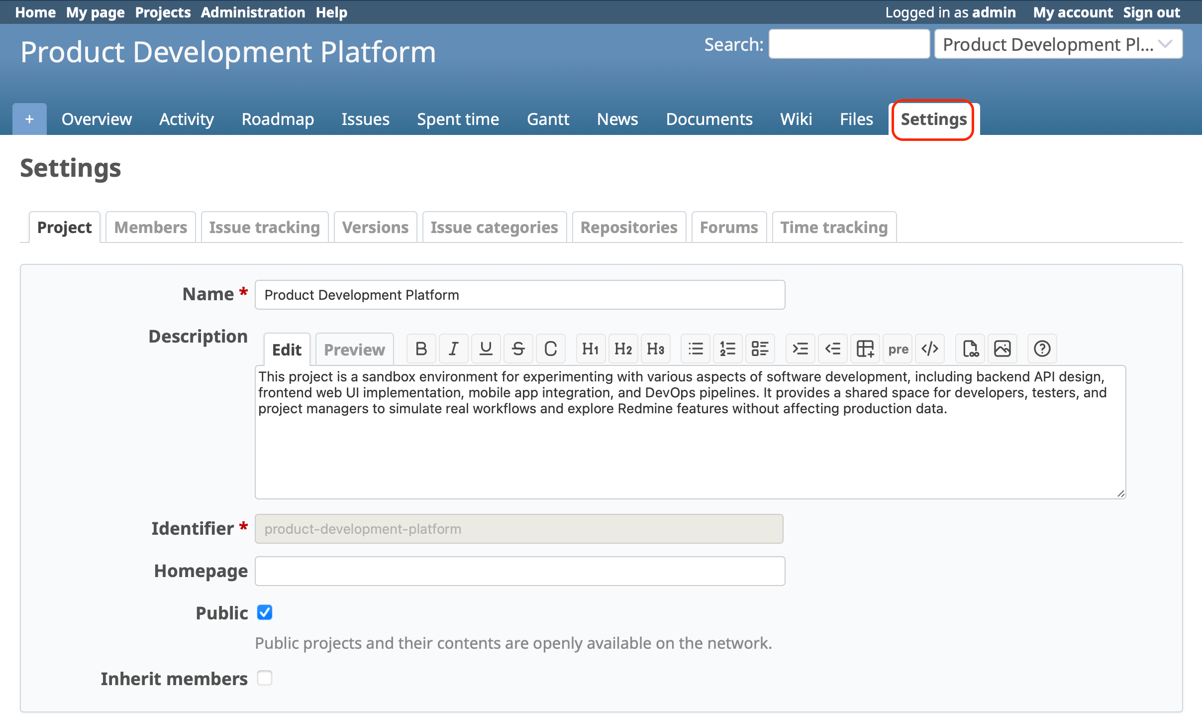 Settings For Project