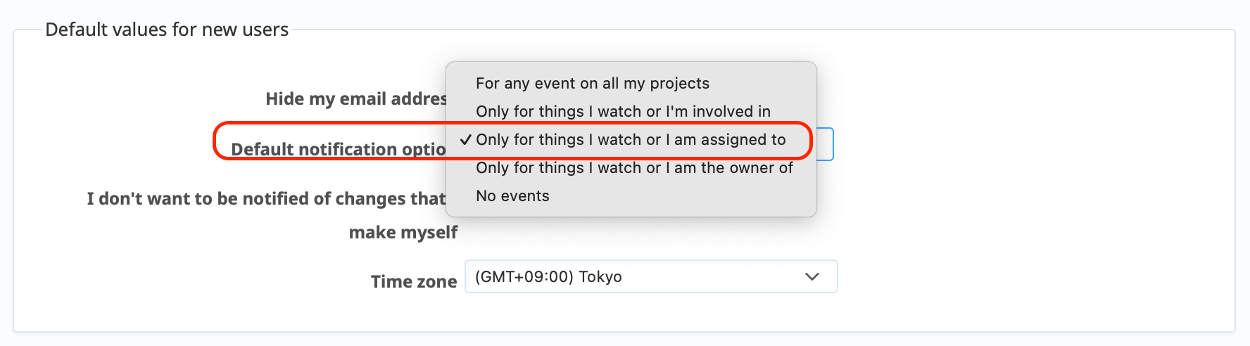 Watch default settings