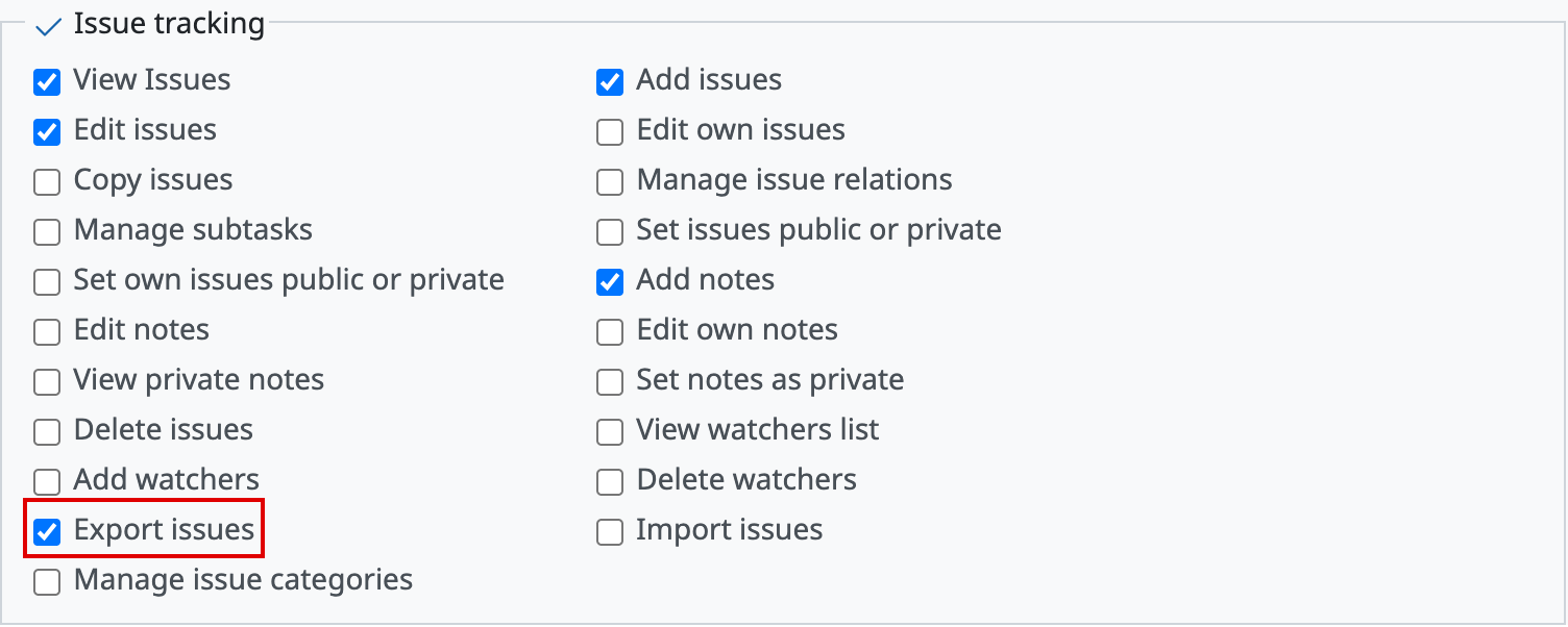 The Export issues permission in role settings