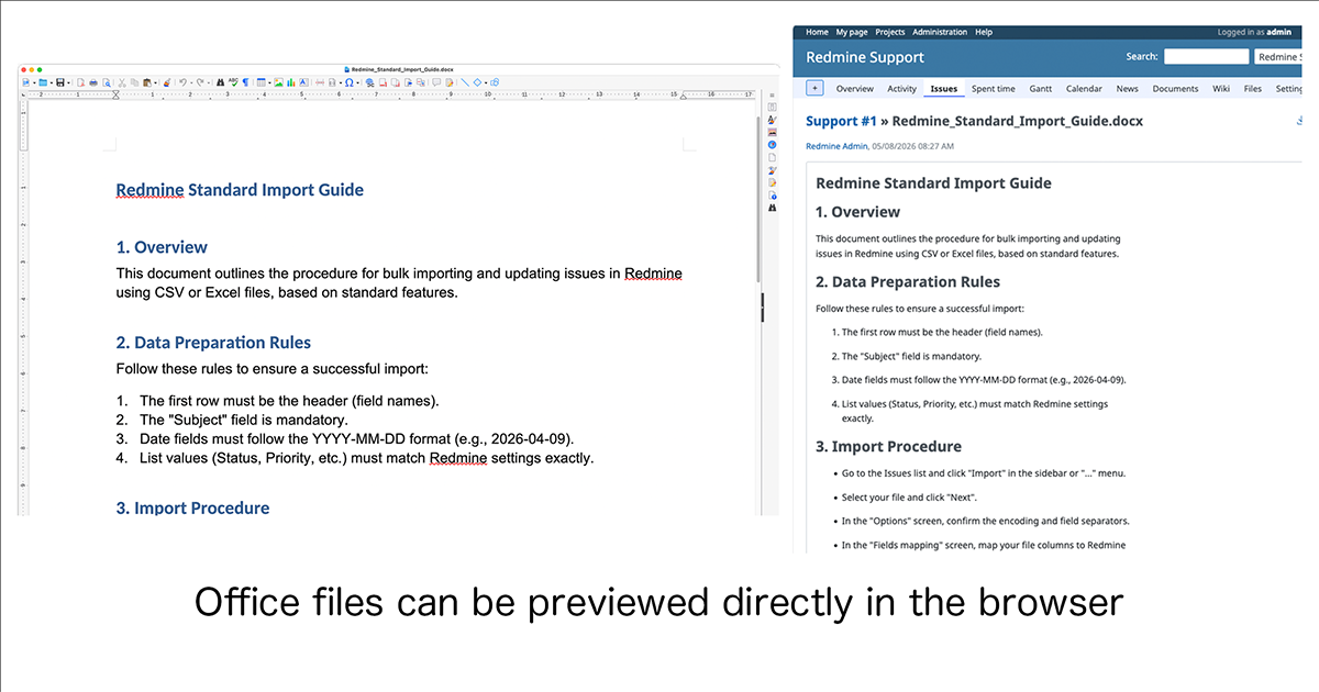Monthly Update: Preview of the New Features in Pre-release Redmine! In-browser Preview for Office Documents and More (March 2026 Commit Highlights)