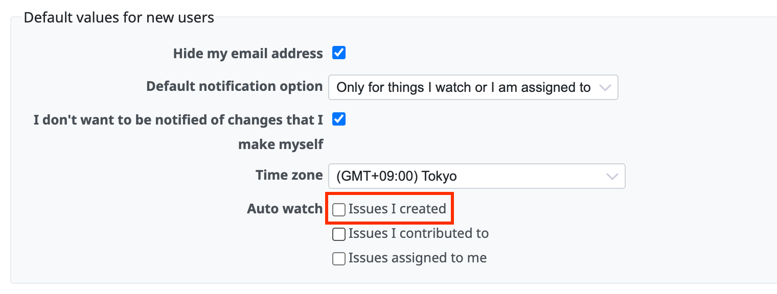 "Default values for new users" on the Administration page