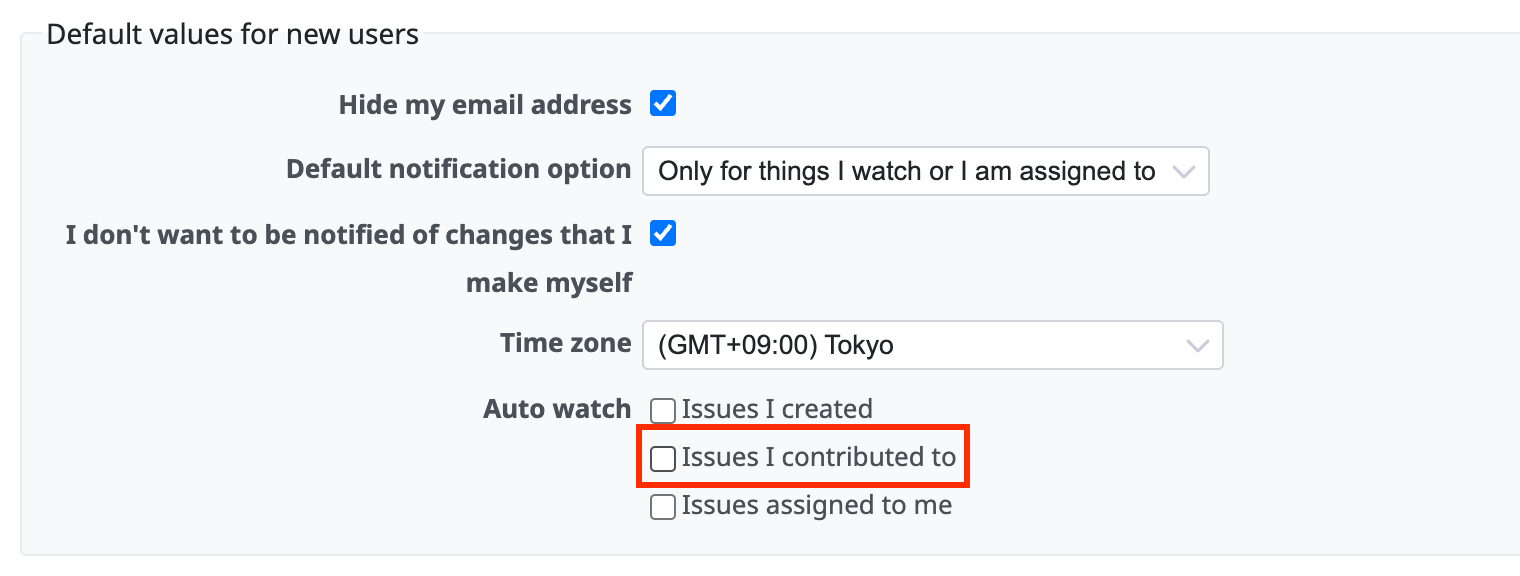 "Default values for new users" on the Administration page