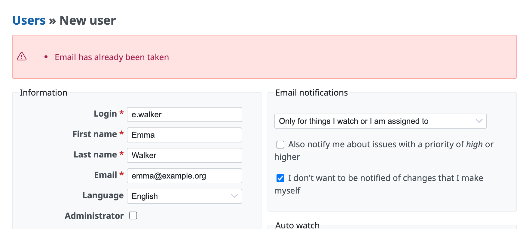 "Email has already been taken" is shown on the new user screen