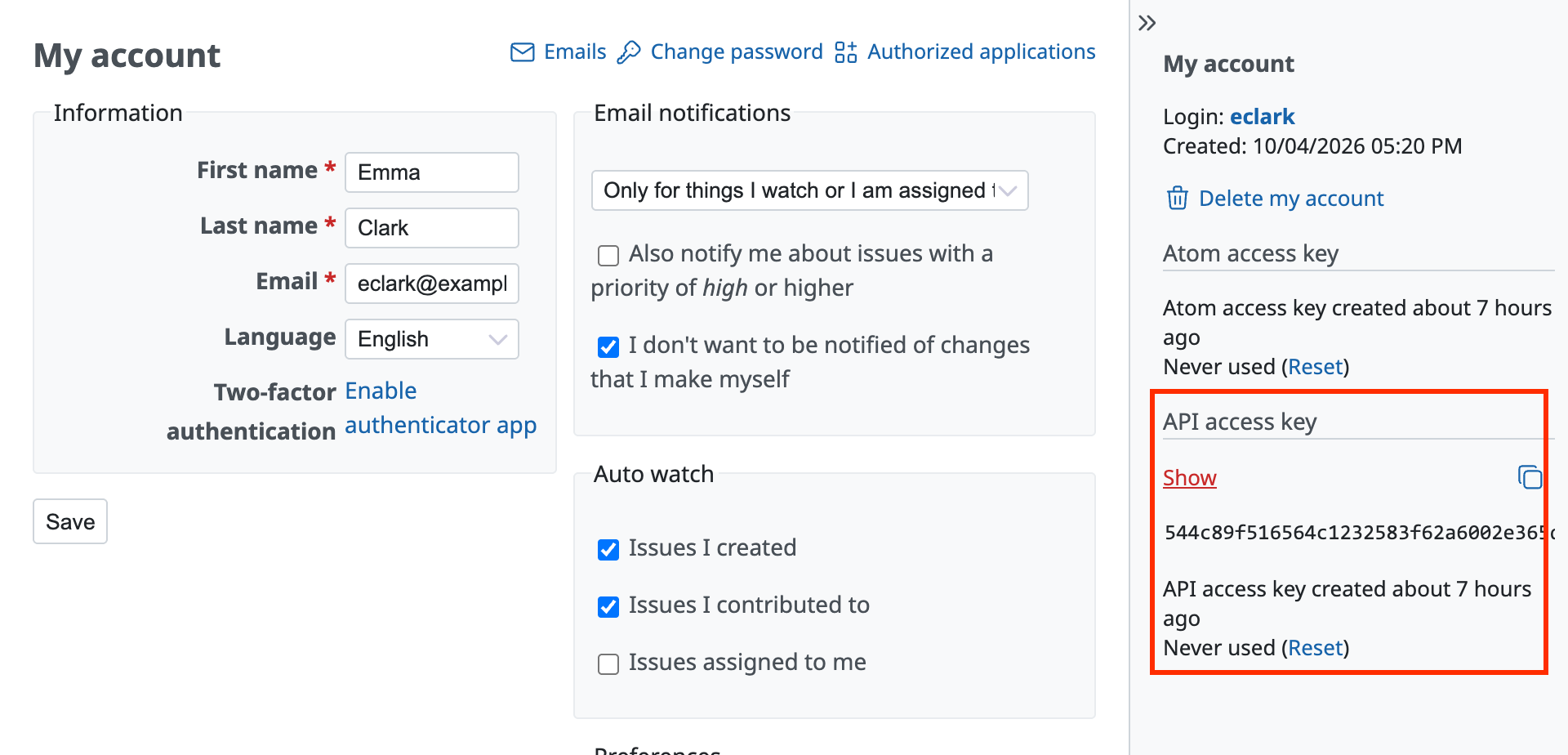 Checking the API access key