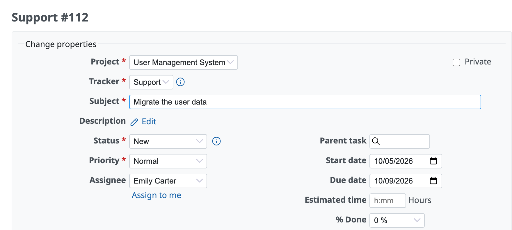 The issue edit page when there are no subtasks
