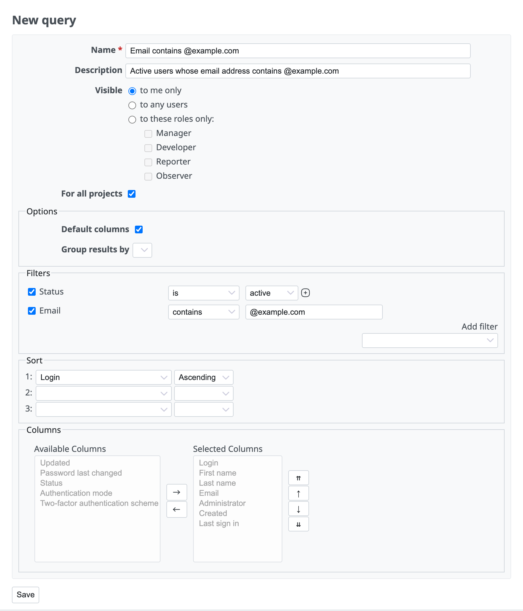 New query screen