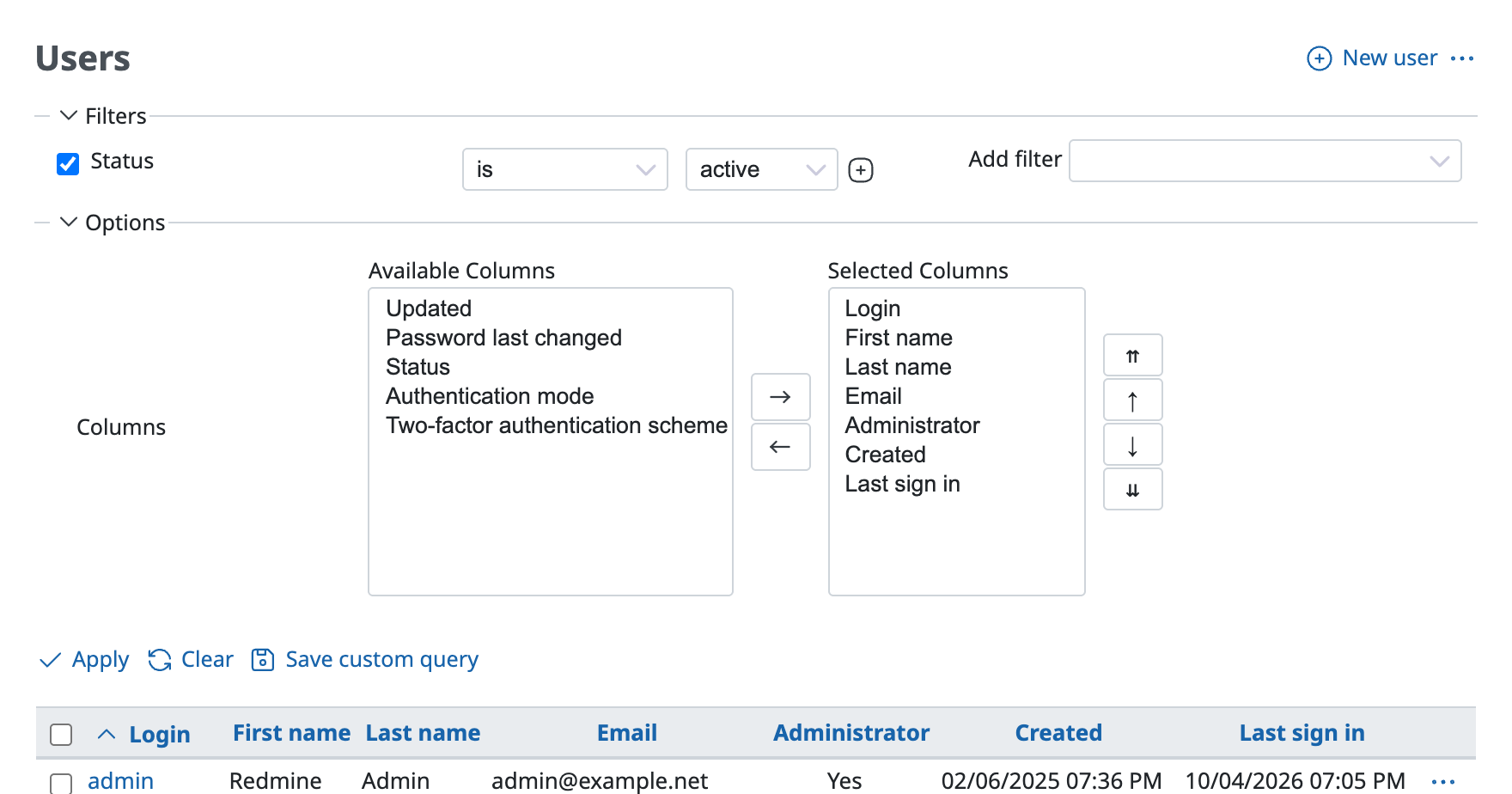 Administration → Users screen