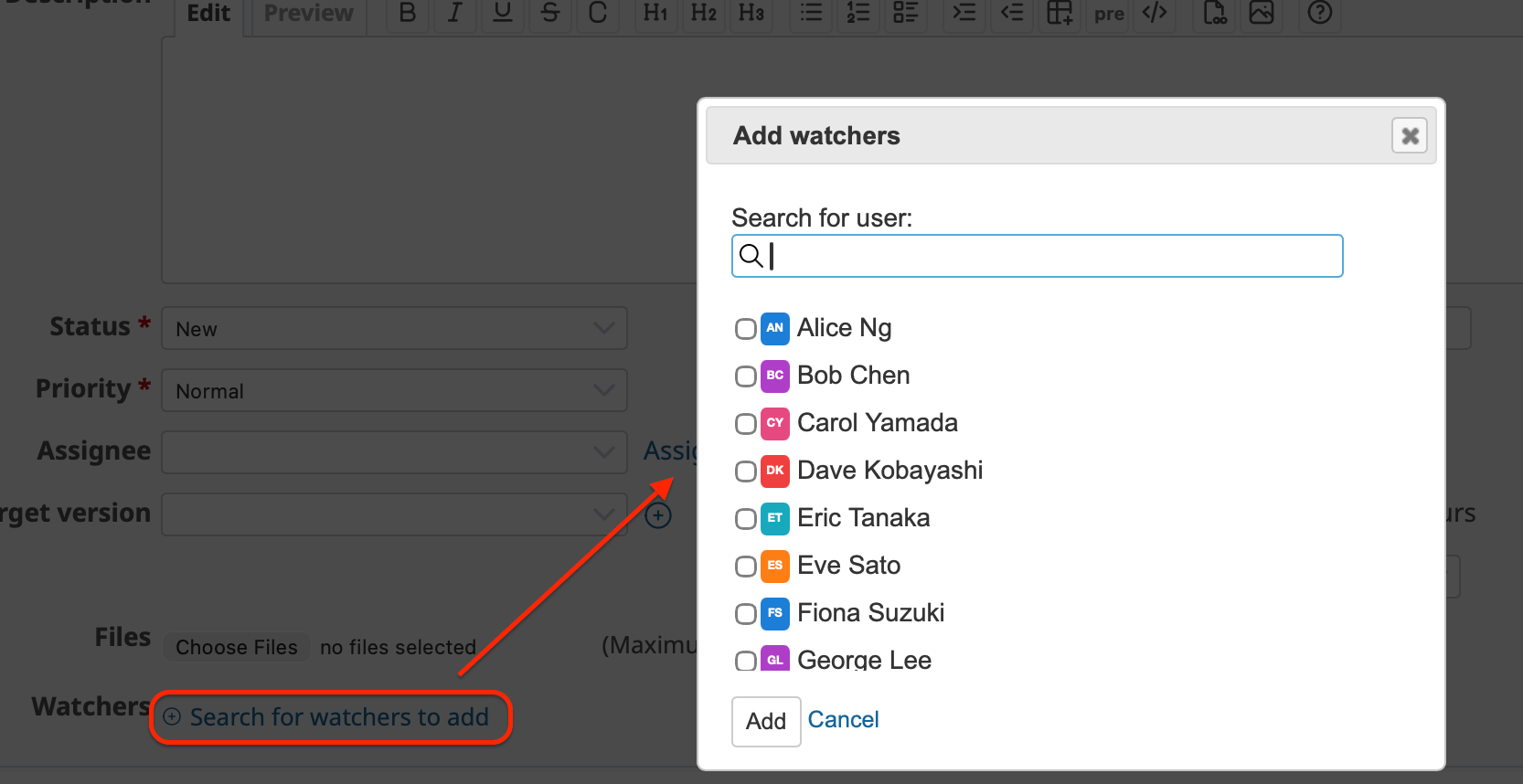 Issue Creation Screen (21 or more members)