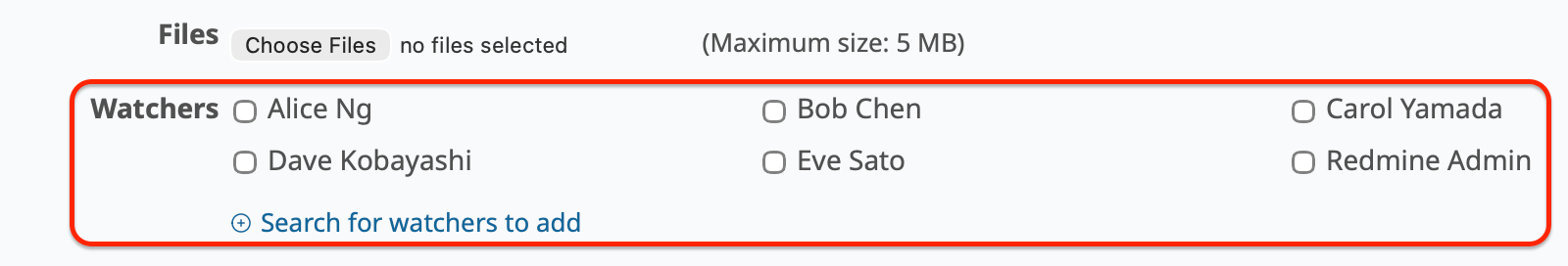 Issue Creation Screen: Adding Watchers